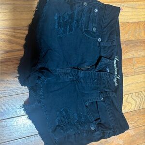 American Eagle Outfitters Black Frayed Jean Shorts